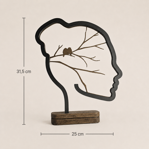 Vionel Mind Tree Dekoskulptur mit Maßangaben 31,5 cm Höhe und 25 cm Breite.
